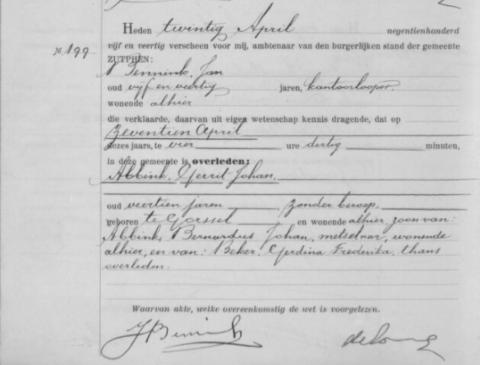 Uittreksel uit het overlijdensregister der Gemeente Zutphen