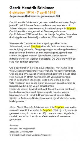 Gerrit Hendrik Brinkman 6 oktober 1914 - 7 april 1945