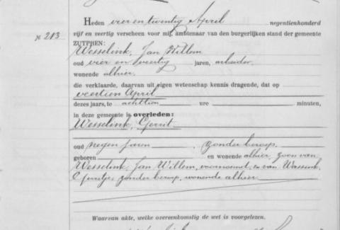 Uittreksel uit het overlijdensregister der Gemeente Zutphen