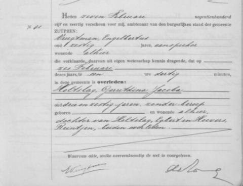 Uittreksel uit het overlijdensregister der Gemeente Zutphen