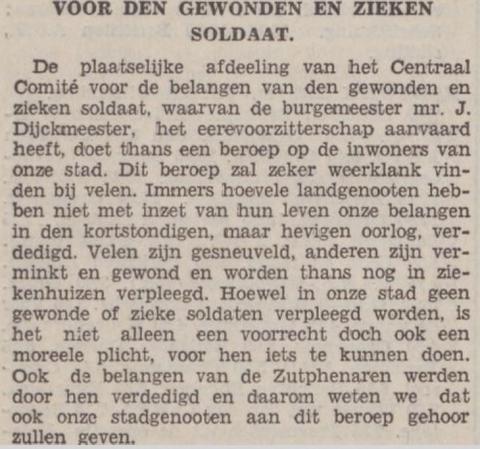 Voor den gewonden soldaat