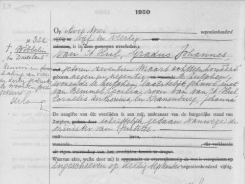 Uittreksel uit het overlijdensregister der Gemeente Zutphen