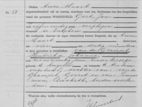 Uittreksel uit het overlijdensregister der Gemeente Warnsveld