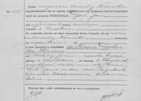Uittreksel uit het overlijdensregister der Gemeente Warnsveld