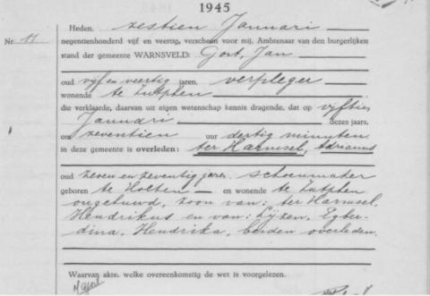 Uittreksel uit het overlijdensregister der Gemeente Warnsveld