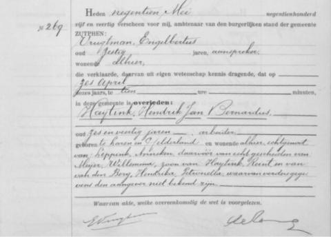Uittreksel uit het overlijdensregister der Gemeente Zutphen