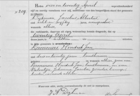 Uittreksel uit het Overlijdensregister van de Gemeente Zutphen