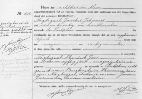 Uittreksel uit het overlijdensregister der gemeente Zutphen