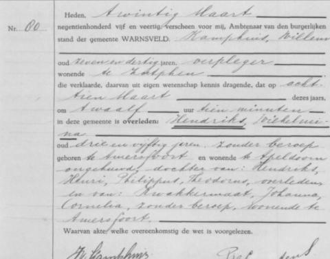 Uittreksel uit het overlijdensregister der Gemeente Warnsveld