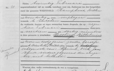 Uittreksel uit het overlijdensregister der Gemeente Warnsveld