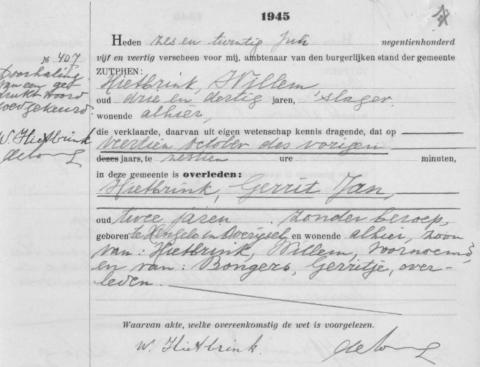 Uittreksel uit het overlijdensregister der Gemeente Zutphen