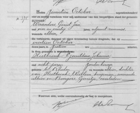 Uittreksel uit het overlijdensregister der Gemeente Zutphen