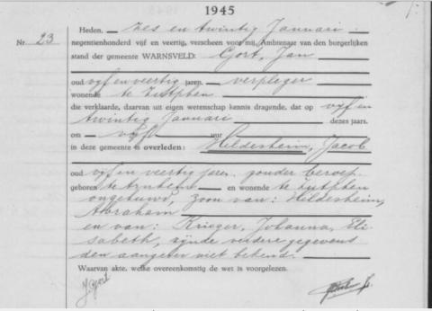 Uittreksel uit het overlijdensregister der Gemeente Warnsveld