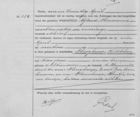 Uittreksel uit het overlijdensregister der Gemeente Zutphen
