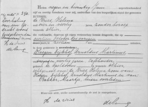 Uittreksel uit het overlijdensregister der Gemeente Zutphen