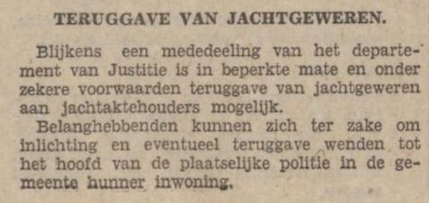 Teruggave van jachtgeweren