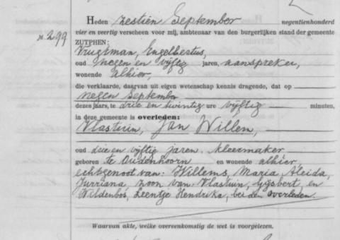 Uittreksel uit het overlijdensregister der Gemeente Zutphen