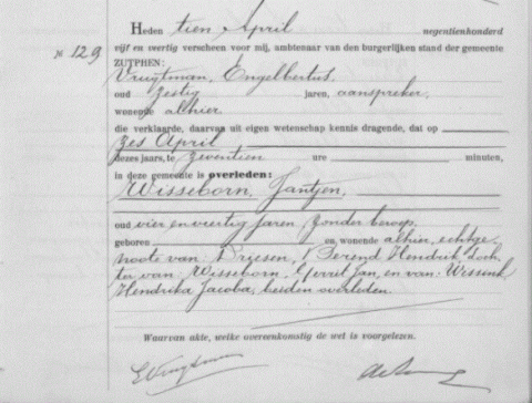 Uittreksel uit het overlijdensregister der Gemeente Zutphen