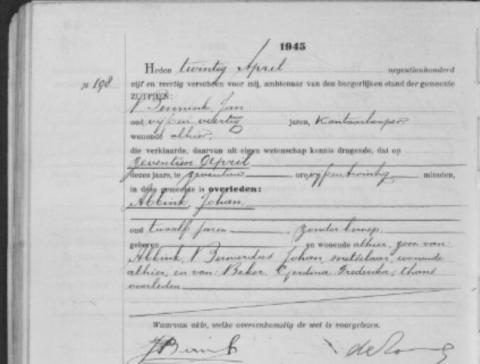 Uittreksel uit het overlijdensregister der Gemeente Zutphen