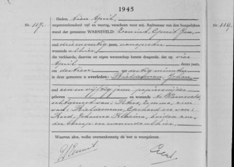 Uittreksel uit het overlijdensregister der Gemeente Zutphen