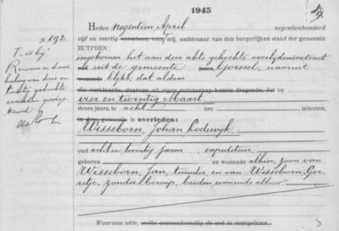 Uittreksel uit het overlijdensregister der Gemeente Zutphen