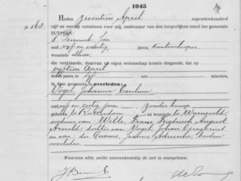 Uittreksel uit het overlijdensregister der Gemeente Zutphen