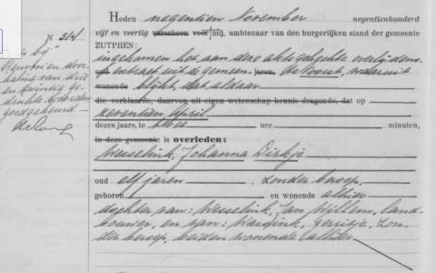 Uittreksel uit het overlijdensregister der Gemeente Zutphen