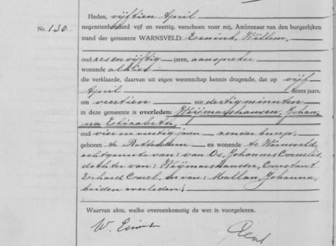 Uittreksel uit het overlijdensregister der Gemeente Zutphen