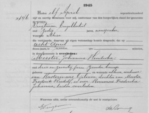 Uittreksel uit het overlijdensregister der Gemeente Zutphen