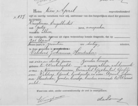 Uittreksel uit het overlijdensregister der Gemeente Zutphen