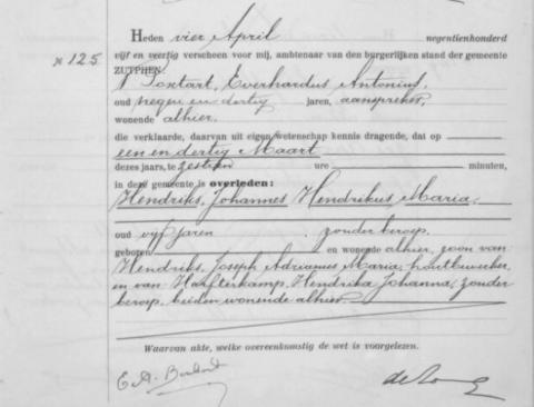 Uittreksel uit het overlijdensregister der Gemeente Zutphen