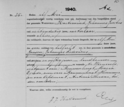 Uittreksel uit het overlijdensregister der Gemeente Zutphen