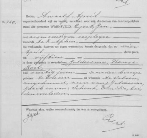 Uittreksel uit het overlijdensregister der Gemeente Warnsveld