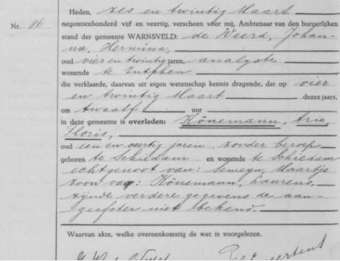 Uittreksel uit het overlijdensregister der Gemeente Warnsveld