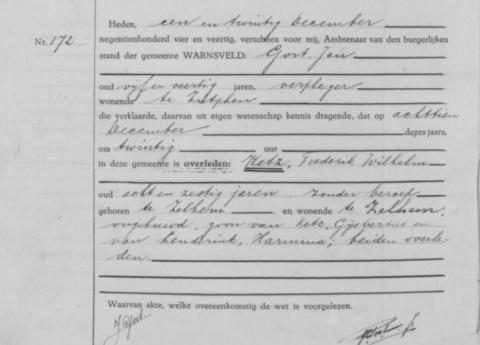 Uittreksel uit het overlijdensregister der Gemeente Warnsveld