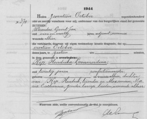 Uittreksel uit het overlijdensregister der Gemeente Zutphen