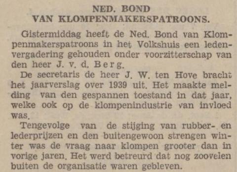 Jaarvergadering bond van klompenmakers