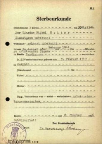 De Duitse overlijdensakte