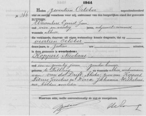 Uittreksel uit het overlijdensregister der Gemeente Zutphen