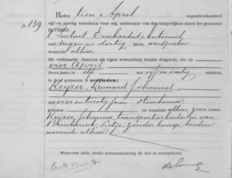 Uittreksel uit het overlijdensregister der Gemeente Zutphen