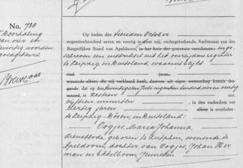 Uittreksel uit het overlijdensregister der Gemeente Zutphen