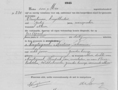 Uittreksel uit het overlijdensregister der Gemeente Zutphen