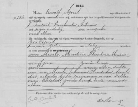 Uittreksel uit het overlijdensregister der Gemeente Zutphen