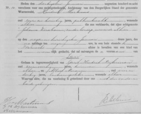 Uittreksel uit het geboorteregister der Gemeente Warnsveld