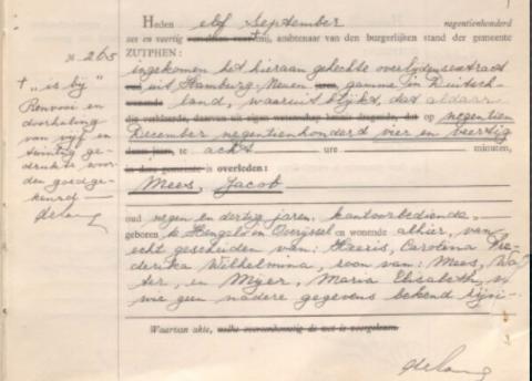 Uittreksel uit het Overlijdens Register der Gemeente Zutphen