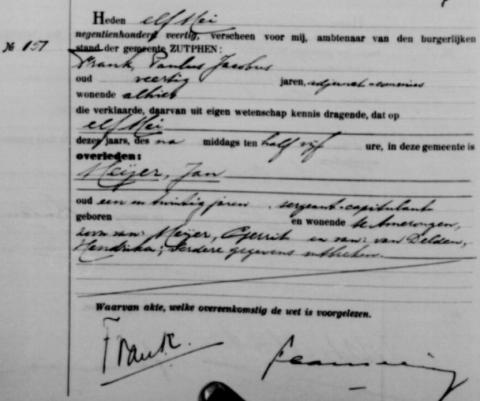 Uittreksel uit het overlijdensregister der Gemeente Zutphen