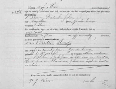 Uittreksel uit het overlijdensregister der Gemeente Zutphen