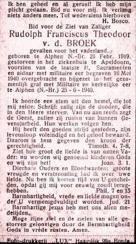 Zijn overlijdingsadvertentie in de plaatselijke krant
