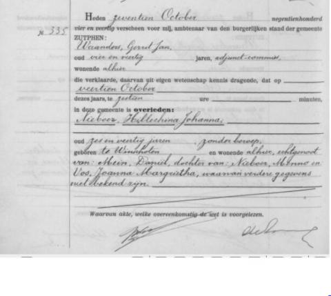 Uittreksel uit het overlijdensregister der Gemeente Zutphen
