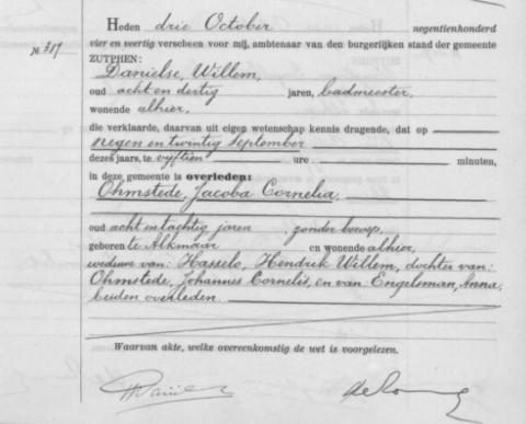 Uittreksel uit het overlijdensregister der Gemeente Zutphen